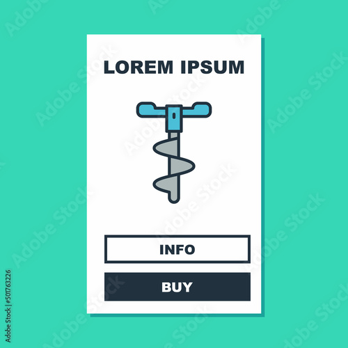 Filled outline Hand ice drill for winter fishing icon isolated on turquoise background. Vector