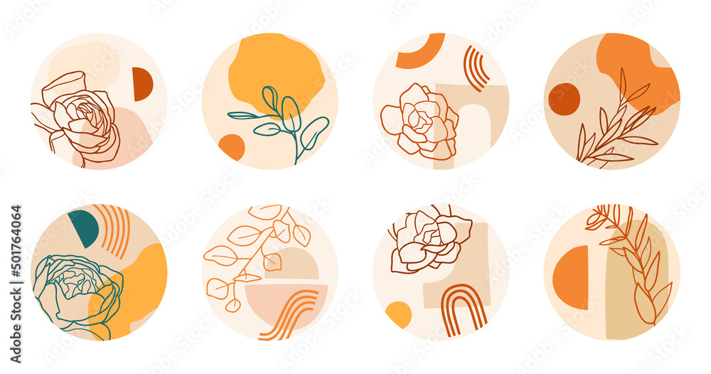 Boho abstract highlight icons vector set