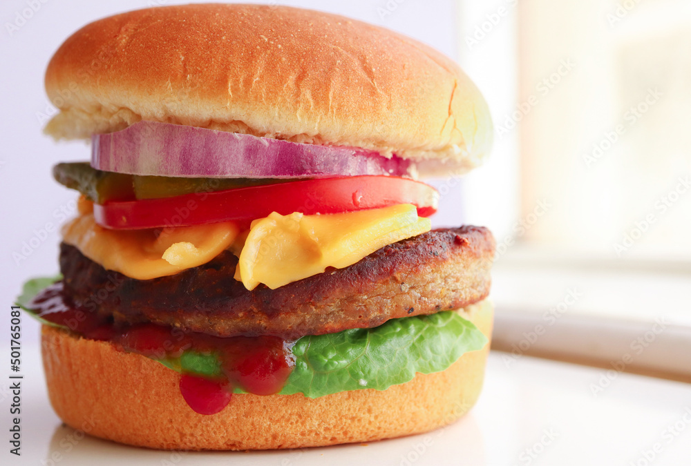 hamburger on a wooden table hamburger on a wooden table