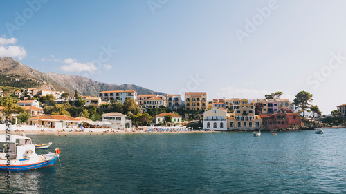 Harbor and beach of Assos village, Kefalonia Island, Greece