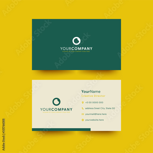 modern yellow business card with green simple geometry shape plastic cards with shadows made in paper material design style