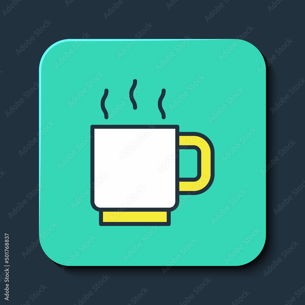 Filled outline Coffee cup icon isolated on blue background. Tea cup. Hot drink coffee. Turquoise square button. Vector Filled outline Coffee cup icon isolated on blue background. Tea cup. Hot drink coffee. Turquoise square button. Vector