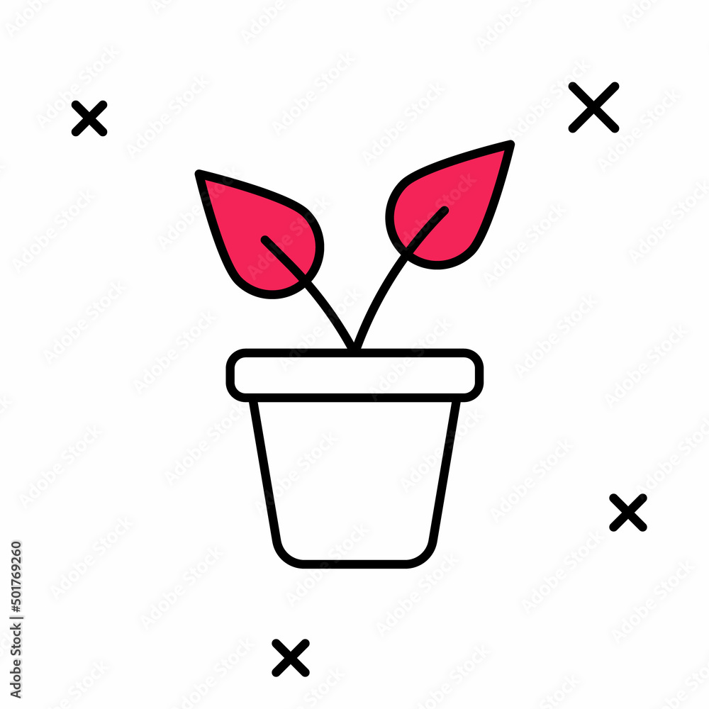 Filled outline Plant in pot icon isolated on white background. Plant growing in a pot. Potted plant sign. Vector Filled outline Plant in pot icon isolated on white background. Plant growing in a pot. Potted plant sign. Vector