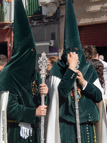 Nazarenos con báculos metálicos. Semana Santa / Nazarenes with metal staffs. Holy Week. Sevilla. Andalucía photo