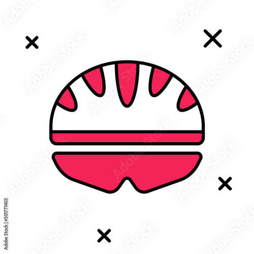 Filled outline Bicycle helmet icon isolated on white background. Extreme sport. Sport equipment. Vector