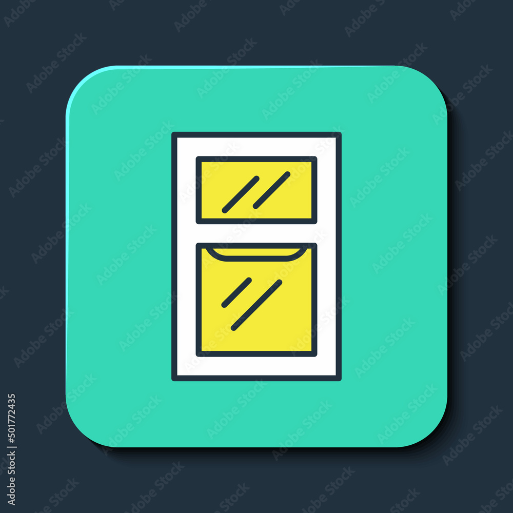 Filled outline Window in room icon isolated on blue background. Turquoise square button. Vector Filled outline Window in room icon isolated on blue background. Turquoise square button. Vector