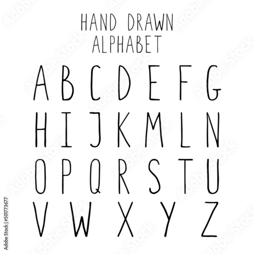 Simple hand-drawn alphabet. English alphabet, marker style, doodle. For poster, card, prints, design, decoration.