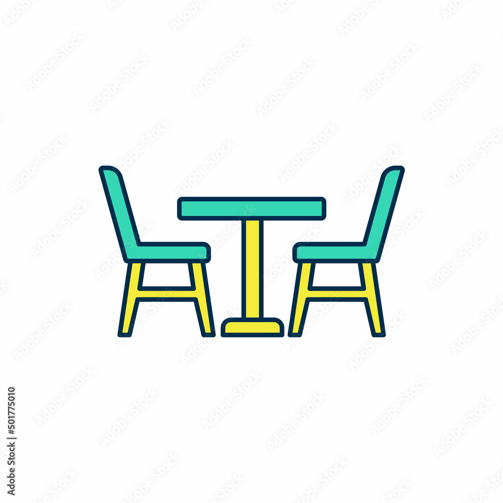 Filled outline Wooden table with chair icon isolated on white background. Vector Filled outline Wooden table with chair icon isolated on white background. Vector