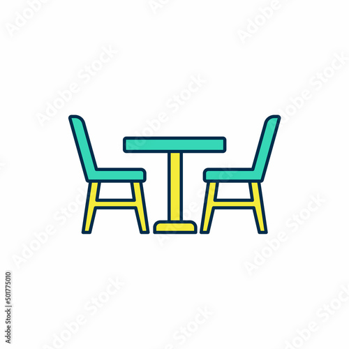 Filled outline Wooden table with chair icon isolated on white background. Vector