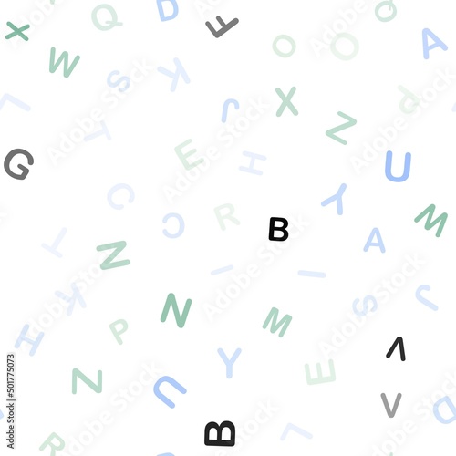 Light Blue, Green vector seamless background with signs of alphabet.