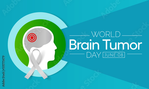 World Brain Tumor day is observed every year on June 8th. it is an overgrowth of cells in the brain that forms masses called tumors. They can disrupt the way body works. Vector illustration