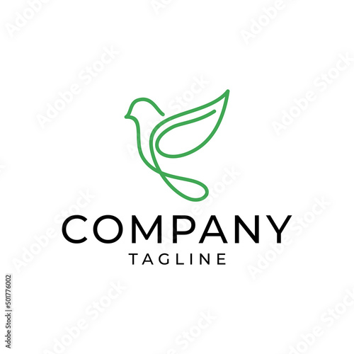 Abstract bird line art leafs. Eco bird logo vector illustration