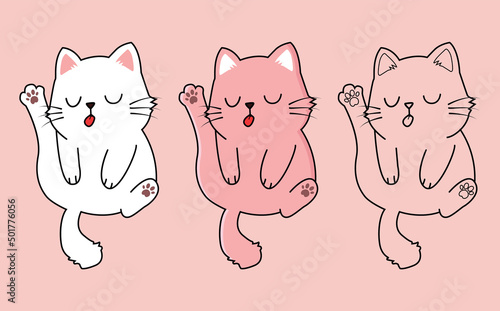 kitten licking its body. vector illustration. outline 