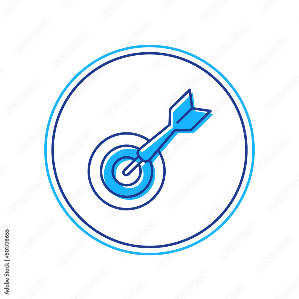 Filled outline Classic dart board and arrow icon isolated on white background. Dartboard sign. Game concept. Vector Filled outline Classic dart board and arrow icon isolated on white background. Dartboard sign. Game concept. Vector
