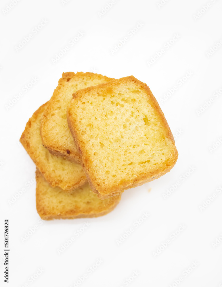 pound cake slices isolate on white background, top view