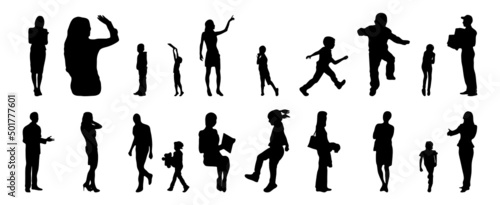 Vector illustration, Outline silhouettes of people, Contour drawing, people silhouette, Icon Set Isolated, Silhouette of sitting people, Architectural set	
