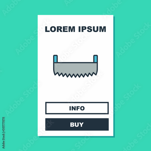 Filled outline Two-handed saw icon isolated on turquoise background. Vector