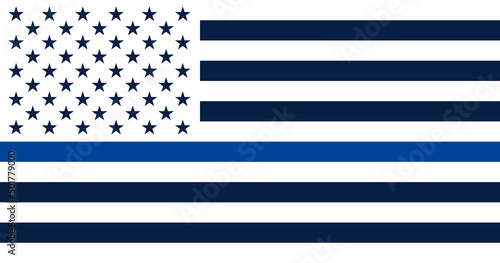 American flag with blue line - police support symbol, Thin blue line