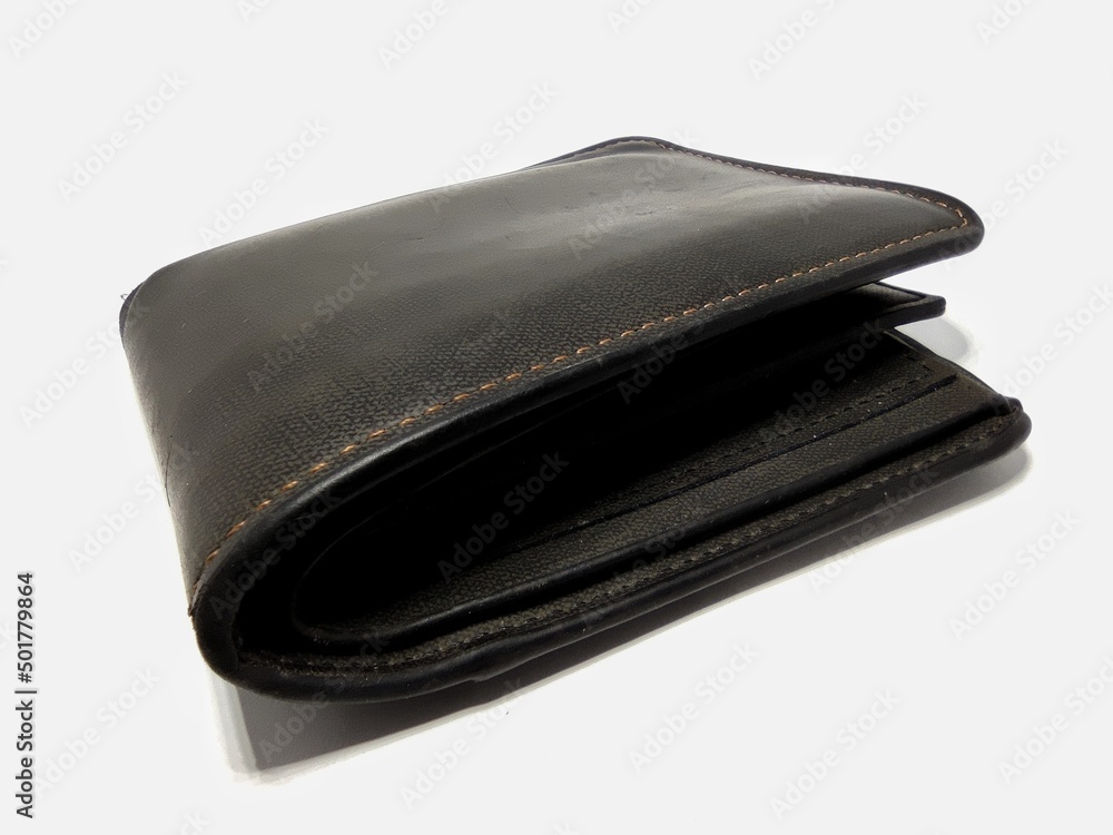 Black leather wallet. Black purse isolated on white background Black leather wallet. Black purse isolated on white background