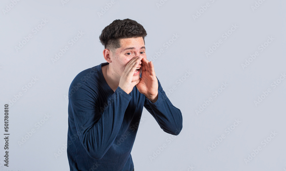 A person announcing and yelling, Handsome man shouting an announcement, isolated. concept of a guy yelling an announcement A person announcing and yelling, Handsome man shouting an announcement, isolated. concept of a guy yelling an announcement