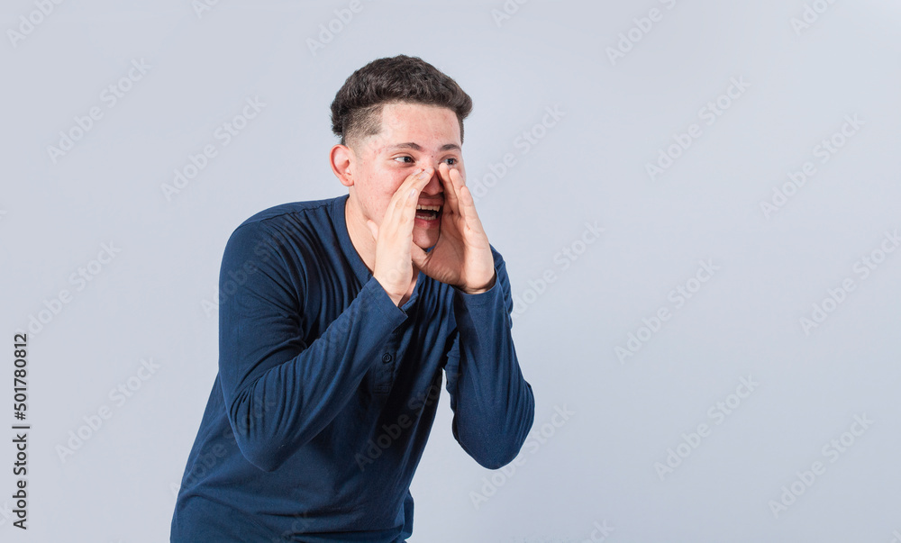 Handsome man shouting an announcement, isolated. A person announcing and yelling, concept of a guy yelling an announcement Handsome man shouting an announcement, isolated. A person announcing and yelling, concept of a guy yelling an announcement