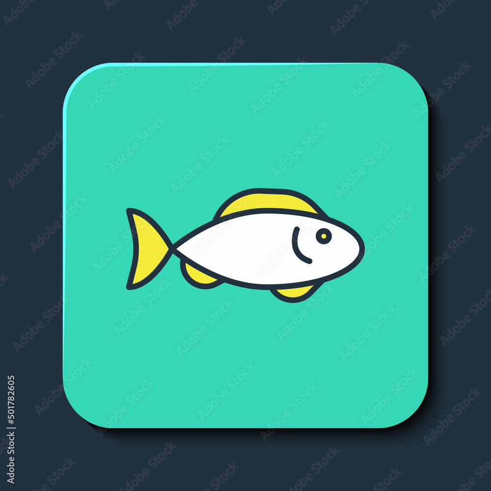 Filled outline Fish icon isolated on blue background. Turquoise square button. Vector Filled outline Fish icon isolated on blue background. Turquoise square button. Vector