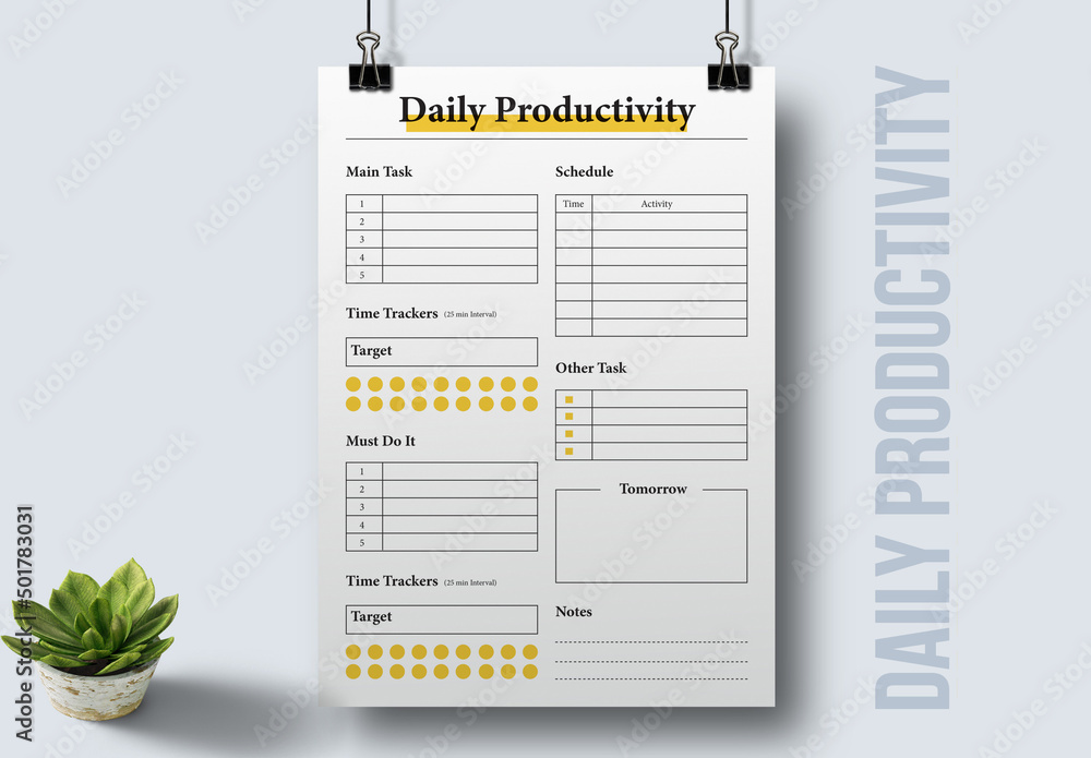 Daily Productivity Planner to Do List Layout Stock Template | Adobe Stock
