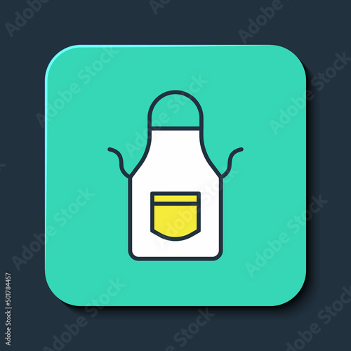 Filled outline Blacksmith apron icon isolated on blue background. Protective clothing and tool worker. Turquoise square button. Vector