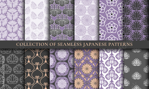Japanese Asian traditional seamless patterns collection set