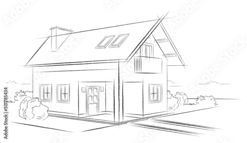 Realistic House Drawing Illustration