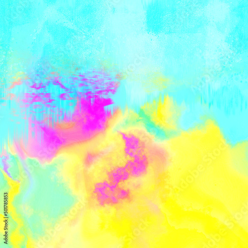Quadro su tela Beautiful turquoise blue yellow pink neon paper in hand painted watercolor backg
