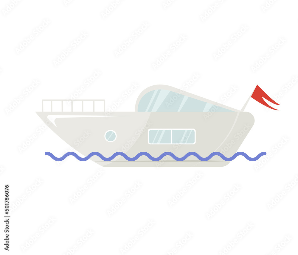 Little cute yacht on cartoon flat style, isolated vector illustration