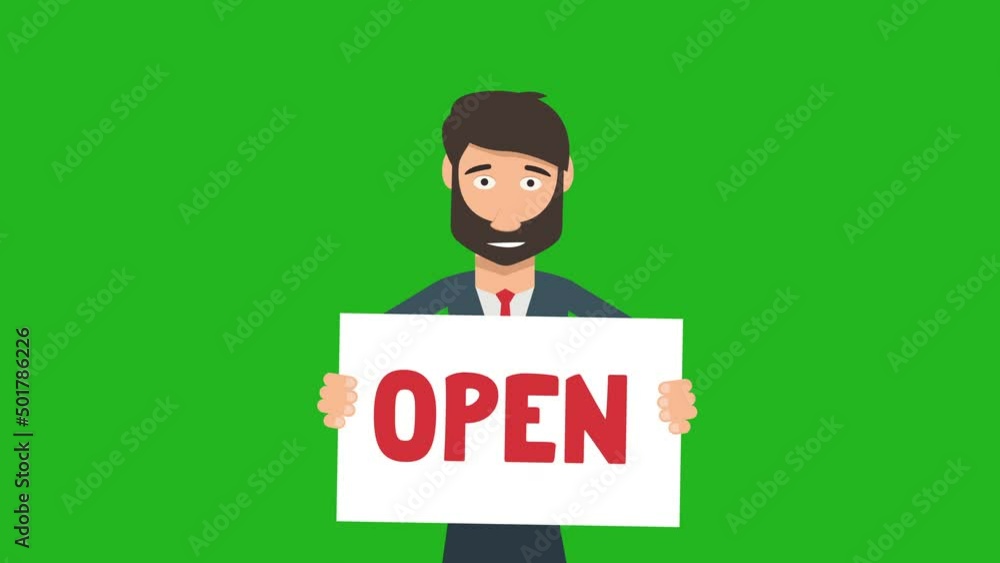 open - The hands of a man hold a sign.4K motion animation.green background open - The hands of a man hold a sign.4K motion animation.green background