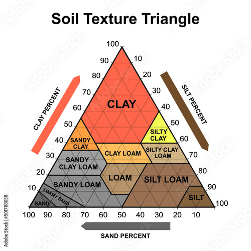 Soil Texture Triangle. Biological Earth Structure. Soil Chart Percent Category. Vector Illustration.