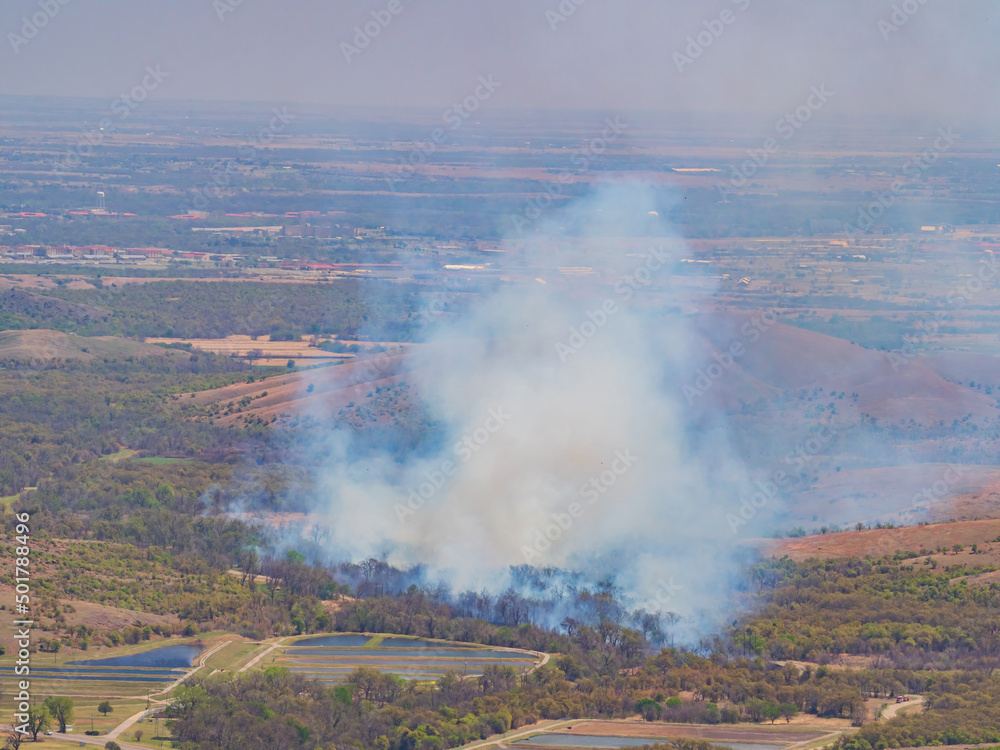 High angle view of the forest burning in Medicine Park