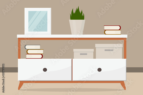 small cabinet with items in the room