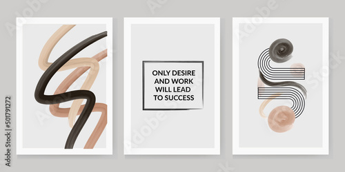 set of 3 creative abstract watercolor geometric illustrations for decorating walls, decorating postcards or brochures. Vector EPS10. only desire and work will lead to success
