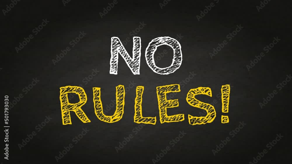 no rules Hand drawing text on blackboard. Stop motion animation. sketch text