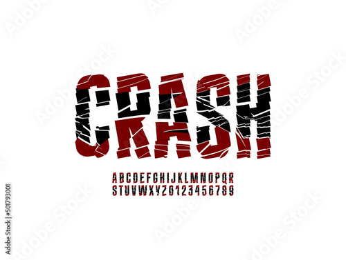 Cracked condensed font, narrow cutting alphabet