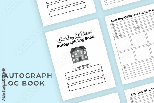 Last day of school, autograph journal KDP interior. Last day memories collector and autograph tracker template. KDP interior notebook. School last day celebration and teacher's autograph log book.