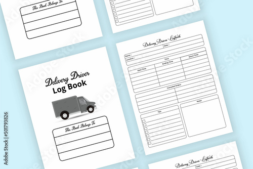 Delivery driver journal KDP interior. Daily order delivery checker and customer information tracker interior. KDP interior log book. Delivery driver regular mileage and activity journal template.