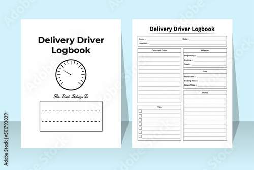 Delivery driver KDP interior notebook. Delivery information and driver activity tracker interior. KDP interior logbook. Online shopping details and customer record checker template.