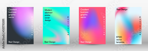 Set for liquid on colorful background.  Bright mesh blurred pattern in pink, blue, green tones.  Fashionable advertising vector in retro for book, annual, mobile interface, web application.