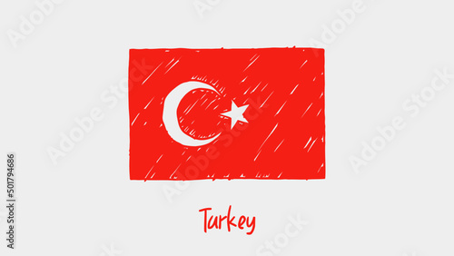 Turkey National Country Flag Marker or Pencil Sketch Illustration Vector