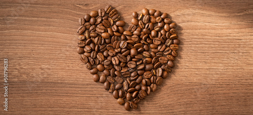 Roasted coffee beans in the shape of a heart. Coffee heart