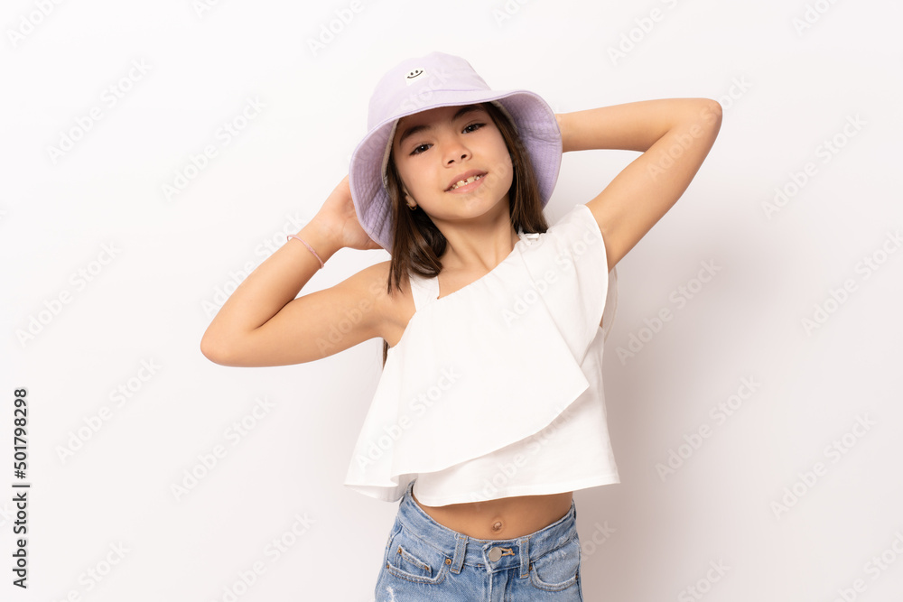 Close up portrait Photo portrait girl smiling cheerful wearing cap in summer isolated over white background Close up portrait Photo portrait girl smiling cheerful wearing cap in summer isolated over white background