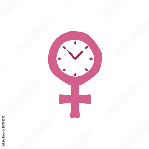 Menopause Pink Icon with Clock isolated on white