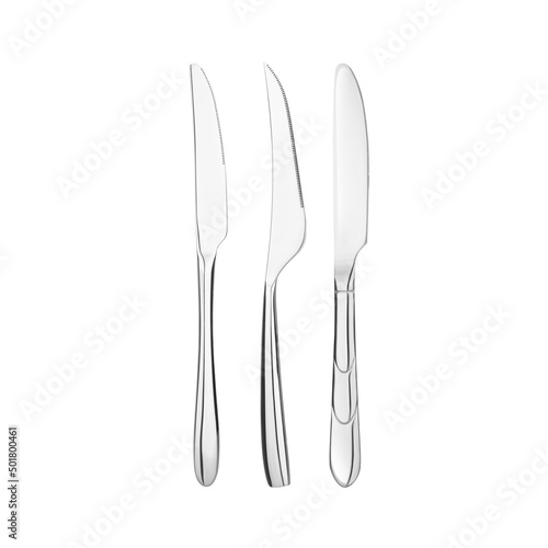 silver metal tableware set isolated on white