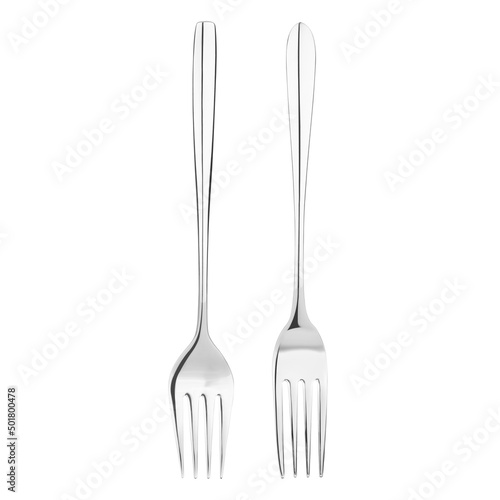 silver metal tableware set isolated on white