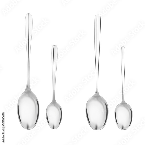 silver metal tableware set isolated on white